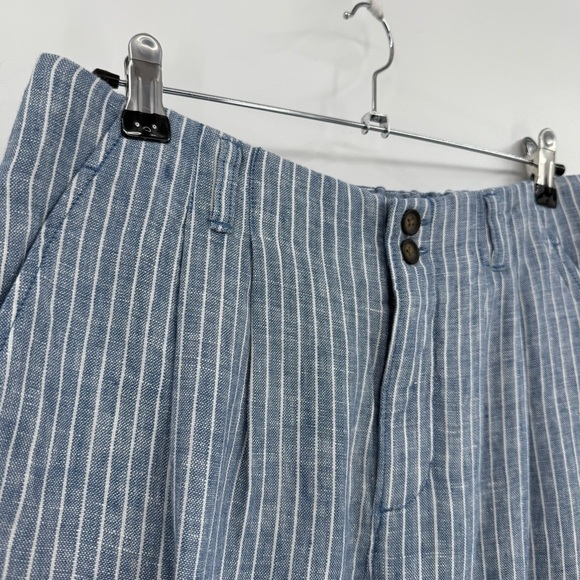 Garnet Hill NEW Straight-Leg Linen Pleated Trousers in Indigo Sky Mini Stripe 6 - Picture 11 of 13